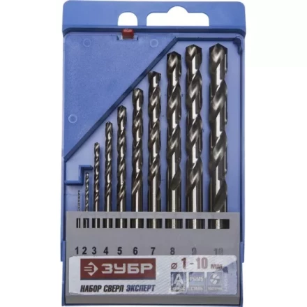 Набор ЗУБР &quot;ЭКСПЕРТ&quot;: Свёрла  по металлу, цилиндрический хвостовик, быстрорежущая сталь Р6М5, 1-10мм, 10шт 4-29625-H10 купить в Муравленко