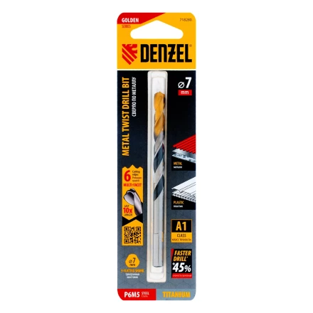 Сверло спиральное по металлу Denzel 7,0 x 109мм, Р6М5, Golden Tip, многогранная заточка 718280 купить в Муравленко