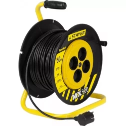Удлинитель на катушке "MX500", 50 м, 4 гнезда, ПВС 2x1 кв мм, 2200 Вт, STAYER 55074-50