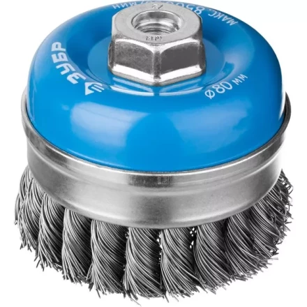 ЗУБР &quot;ПРОФЕССИОНАЛ&quot;. Щетка чашечная усиленная для УШМ, плетеные пучки стальной проволоки 0,5мм, 80ммхМ14 3527-080_z02 купить в Муравленко