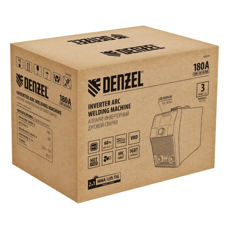 Аппарат инвертор. дуговой сварки Denzel SDR-185 Ultra, 180 А, ПВ 60% 94359 купить в Муравленко