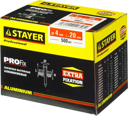 Заклепки PROFIX алюминиевые, 4,0х20мм, 500шт, STAYER Professional 31205-40-20 31205-40-20 купить в Муравленко