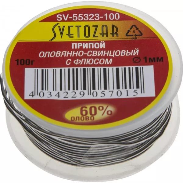 Припой СВЕТОЗАР оловянно-свинцовый, 60% Sn / 40% Pb, 100гр SV-55323-100 купить в Муравленко