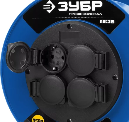 Удлинитель на катушке &quot;ПВС 315&quot;, 40 м, 3500 Вт, 4 гнезда, IP44, ПВС 3х1,5 кв мм, ЗУБР 55081-40 купить в Муравленко