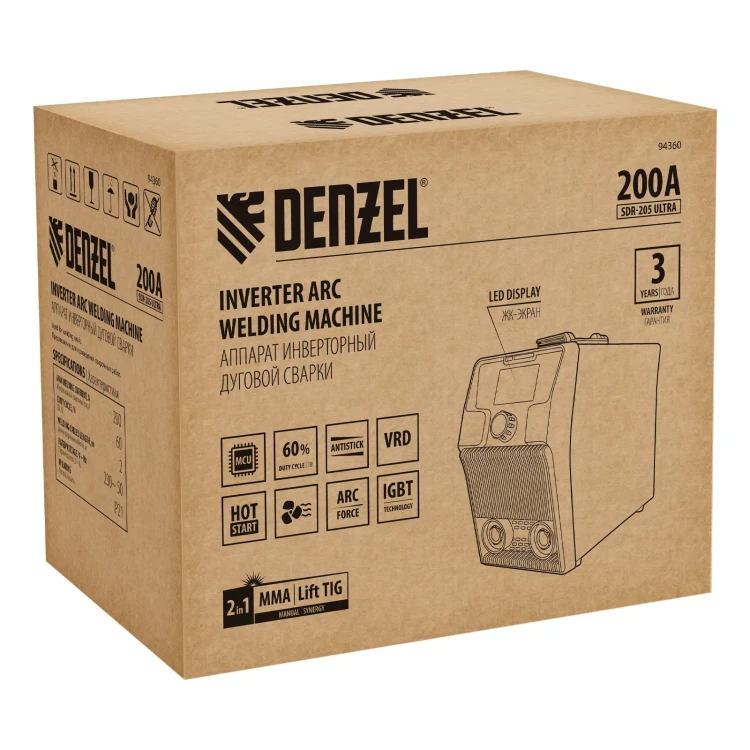Аппарат инвертор. дуговой сварки Denzel SDR-205 Ultra, 200 А, ПВ 60% 94360 купить в Муравленко