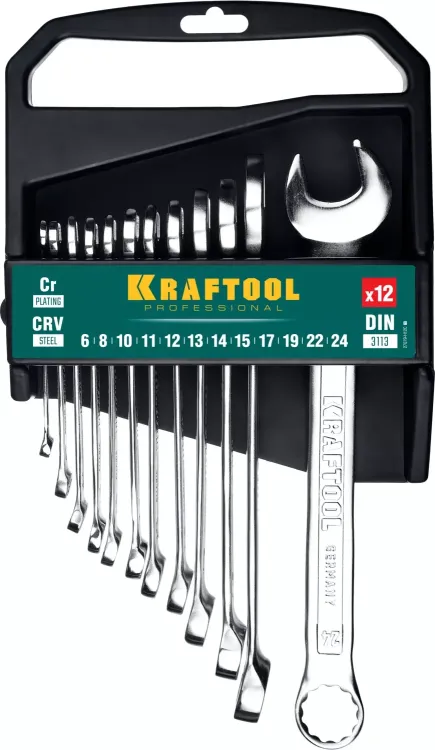 Наборы ключей комбинированных KRAFTOOL, Cr-V, DIN 3110, на пластиковой подвеске 27079-H12C купить в Муравленко