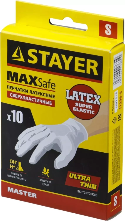 Перчатки STAYER "MASTER" латексные экстратонкие, S, 10шт 11206-S купить в Муравленко