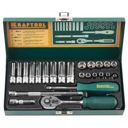 Набор торцовых головок KRAFTOOL &quot;INDUSTRIE QUALITAT&quot; (1/4&quot;) универсальный, Cr-V, металлический кейс, 24 предмета 27890-H24_z01 купить в Муравленко
