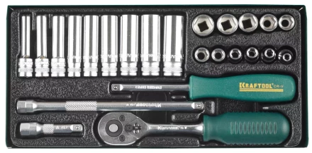 Набор торцовых головок KRAFTOOL &quot;INDUSTRIE QUALITAT&quot; (1/4&quot;) универсальный, Cr-V, металлический кейс, 24 предмета 27890-H24_z01 купить в Муравленко
