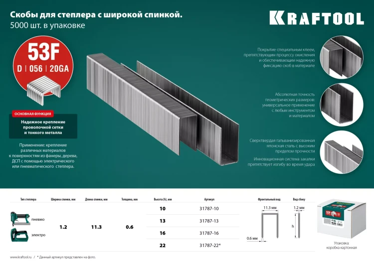 Скобы тип 20GA (53F / D / 056) 5000 шт 31787-13 купить в Муравленко