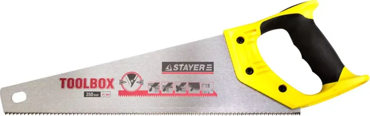 Ножовка многоцелевая (пила) STAYER TOOLBOX 350 мм, 11 TPI, мелкий прямой закаленный зуб, точный рез 2-15091-45 купить в Муравленко