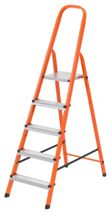 Стремянка, 5 ступеней, стальной профиль, ступени сталь, оранжевая, Россия, Сибртех 97965 купить в Муравленко