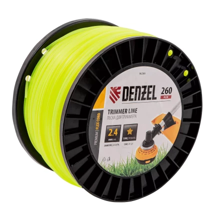 Леска для триммера звезда Denzel, 2,4мм х 260м, на DIN катушке FLEX CORD, 96286 купить в Муравленко
