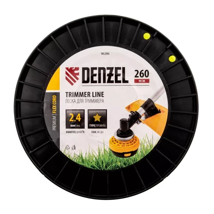 Леска для триммера звезда Denzel, 2,4мм х 260м, на DIN катушке FLEX CORD, 96286 купить в Муравленко