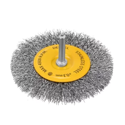 Щетка для дрели Denzel 100 мм, плоская, со шпилькой, нержавеющая витая проволока, 744793