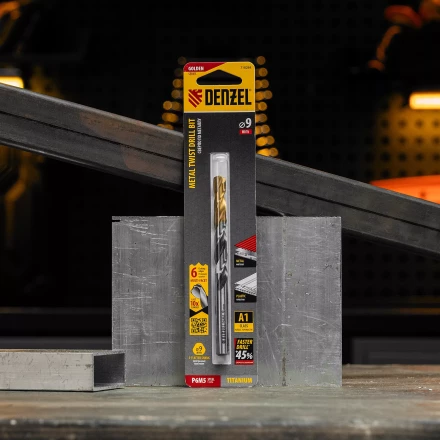 Сверло спиральное по металлу Denzel 9 x 125мм, Р6М5, Golden Tip, многогранная заточка, 718284 купить в Муравленко