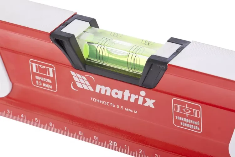 Уровень алюминиевый магнитный 2000 мм с зеркальным глазком MATRIX 2 компонентные рукоятки артикул 34736 купить в Муравленко