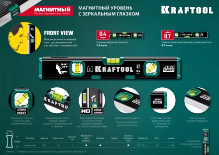 Профессиональный магнитный уровень с зеркальным глазком KRAFTOOL 34784 купить в Муравленко