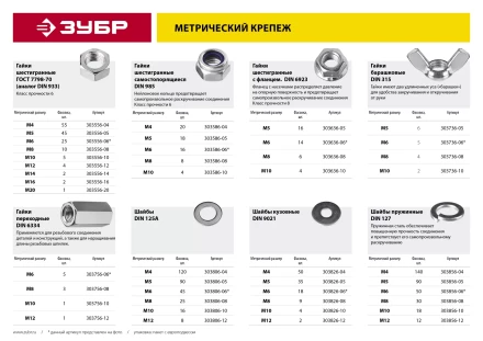 Гайка DIN 6334 переходная, M6, 5 шт, оцинкованная, ЗУБР 303756-06 купить в Муравленко