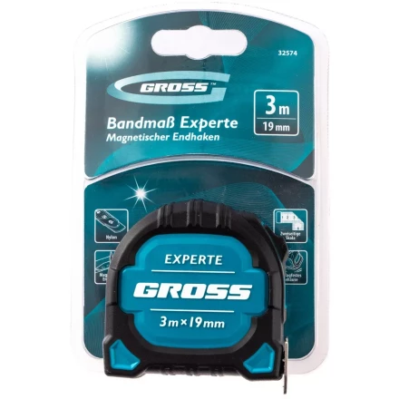 Рулетка Experte, 3 м x 19 мм, двухкомпонентный корпус, магнит, двухсторонняя разметка, нейлон Gross 32574 купить в Муравленко