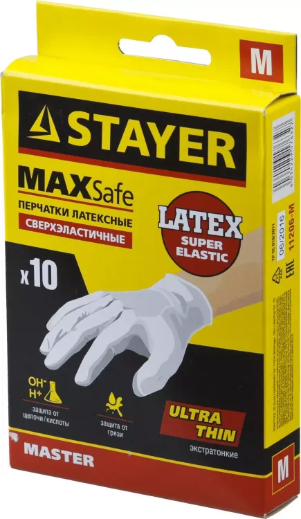 Перчатки STAYER "MASTER" латексные экстратонкие, M, 10шт 11206-M купить в Муравленко