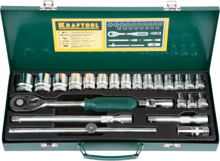 Набор торцовых головок KRAFTOOL &quot;INDUSTRIE QUALITAT&quot; (1/2&quot;) универсальный, Cr-V, металлический кейс, 24 предмета 27892-H24_z01 купить в Муравленко