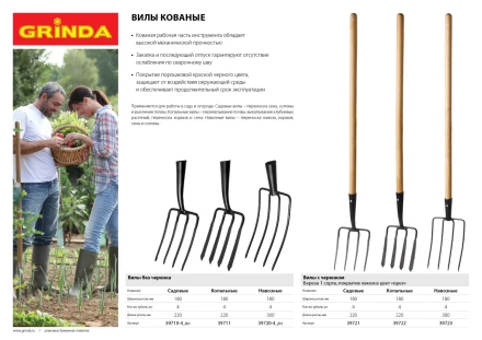 Вилы GRINDA кованые, навозные 4 круглых зубца, без черенка, 180х300мм 39720-4_z01 купить в Муравленко