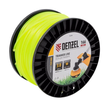 Леска для триммера звезда Denzel, 3,0мм х 166м, на DIN катушке FLEX CORD, 96288 купить в Муравленко