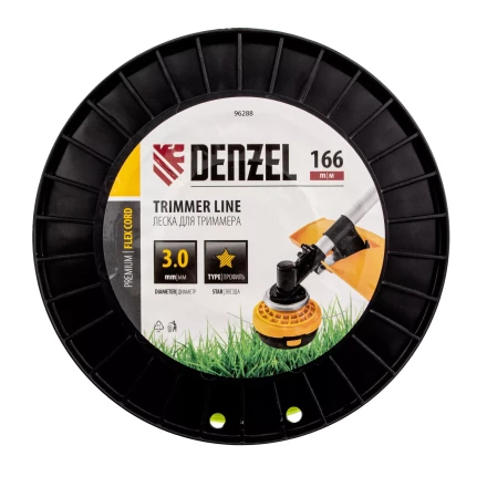 Леска для триммера звезда Denzel, 3,0мм х 166м, на DIN катушке FLEX CORD, 96288 купить в Муравленко