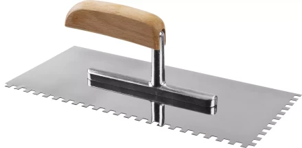 Гладилка нержавеющая ЗУБР &quot;ПРОФЕССИОНАЛ&quot; с деревянной ручкой, зубчатая, 6х6мм, 130х280мм 0806-06_z01 купить в Муравленко