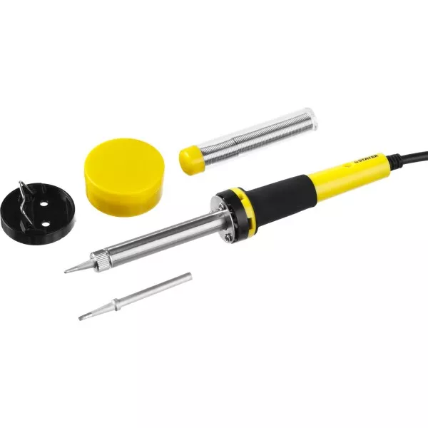 Набор для паяльных работ STAYER "PROFI" PROTerm, 55312-40-H5, паяльник 55300 + подставка + припой + жало сменное + канифоль, 40 Вт 55312-40-H5 купить в Муравленко