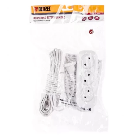 Удлинитель бытовой без заземления 7 м 3 розетки 6 А серия УХ6 Denzel 95928 купить в Муравленко