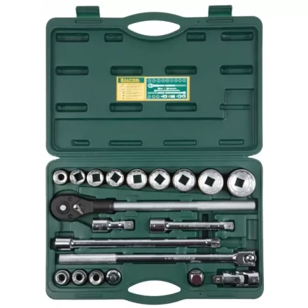 Набор торцовых головок KRAFTOOL &quot;INDUSTRIE QUALITAT&quot; (3/4&quot;), Cr-V, пластиковый кейс, 20 предметов 27895-H20_z01 купить в Муравленко