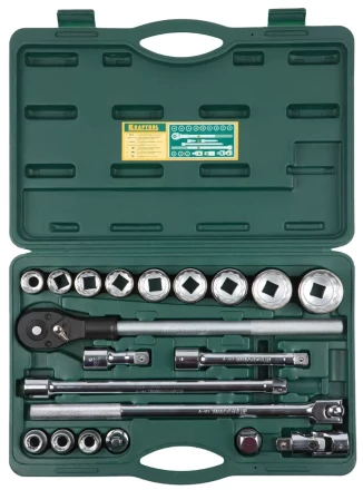 Набор торцовых головок KRAFTOOL &quot;INDUSTRIE QUALITAT&quot; (3/4&quot;), Cr-V, пластиковый кейс, 20 предметов 27895-H20_z01 купить в Муравленко