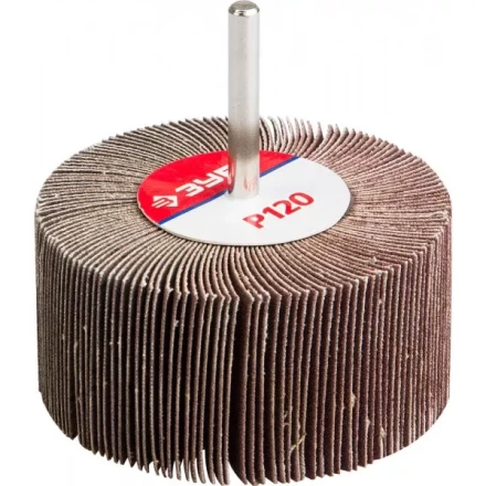 Круг шлифовальный ЗУБР &quot;МАСТЕР&quot; веерный лепестковый, на шпильке, тип КЛО, зерно-электрокорунд нормальный, P120, 40х80мм 36604-120 купить в Муравленко