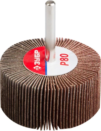 Круг шлифовальный ЗУБР &quot;МАСТЕР&quot; веерный лепестковый, на шпильке, тип КЛО, зерно-электрокорунд нормальный, P80, 30х60мм 36602-080 купить в Муравленко