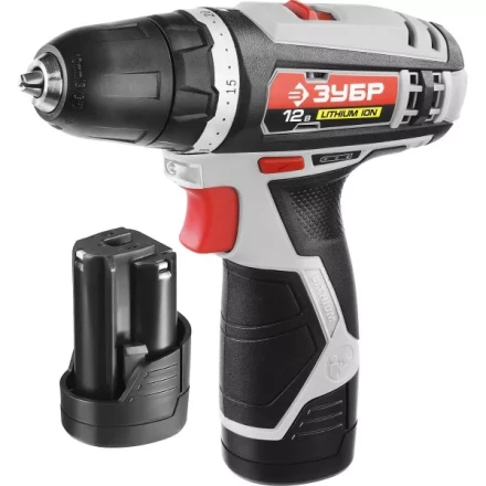 Дрель-шуруповерт ЗУБР &quot;МАСТЕР&quot;, Литий-ион, 2 скорости, реверс, 12В, 1.5 А/ч, 10 мм, 0-360 / 0-1400 об/мин, 2 АКБ, БЗУ, блокировка шпинделя ДА-12-2-Ли КНМ1 купить в Муравленко