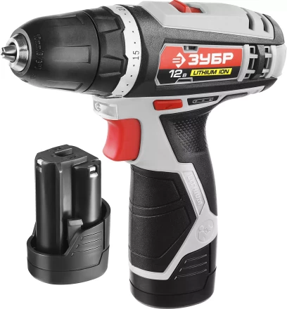 Дрель-шуруповерт ЗУБР &quot;МАСТЕР&quot;, Литий-ион, 2 скорости, реверс, 12В, 1.5 А/ч, 10 мм, 0-360 / 0-1400 об/мин, 2 АКБ, БЗУ, блокировка шпинделя ДА-12-2-Ли КНМ1 купить в Муравленко