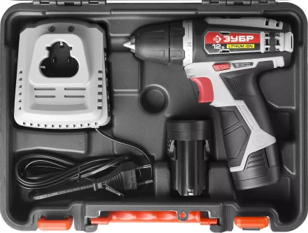 Дрель-шуруповерт ЗУБР &quot;МАСТЕР&quot;, Литий-ион, 2 скорости, реверс, 12В, 1.5 А/ч, 10 мм, 0-360 / 0-1400 об/мин, 2 АКБ, БЗУ, блокировка шпинделя ДА-12-2-Ли КНМ1 купить в Муравленко