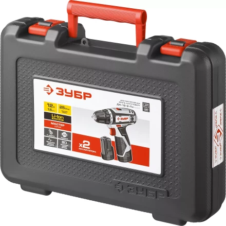 Дрель-шуруповерт ЗУБР &quot;МАСТЕР&quot;, Литий-ион, 2 скорости, реверс, 12В, 1.5 А/ч, 10 мм, 0-360 / 0-1400 об/мин, 2 АКБ, БЗУ, блокировка шпинделя ДА-12-2-Ли КНМ1 купить в Муравленко