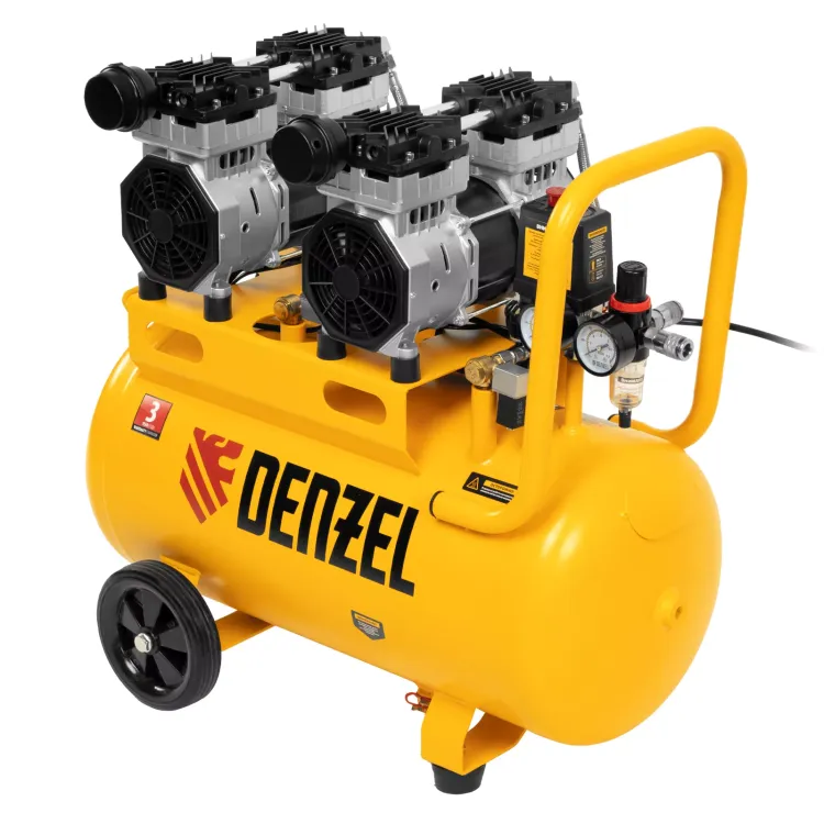 Компрессор безмасляный, малошумный Denzel DLS 1500/50, 1500 ВТ, 2x750, 50 л, 260 л/мин купить в Муравленко