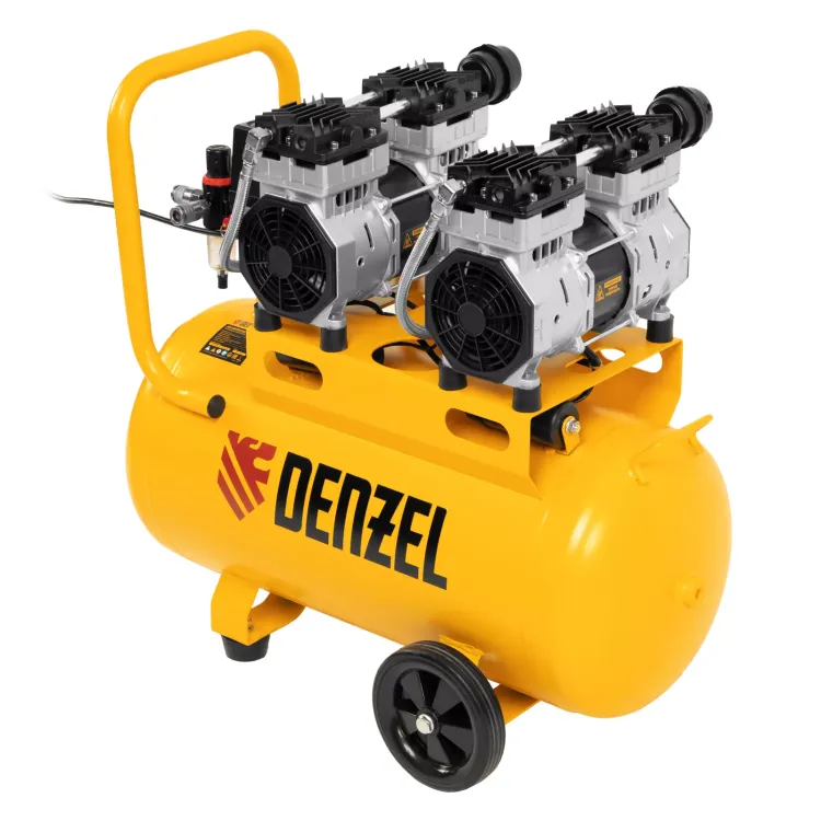 Компрессор безмасляный, малошумный Denzel DLS 1500/50, 1500 ВТ, 2x750, 50 л, 260 л/мин купить в Муравленко