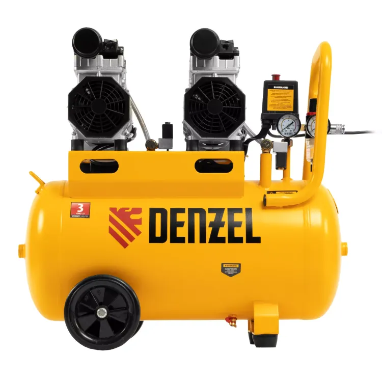 Компрессор безмасляный, малошумный Denzel DLS 1500/50, 1500 ВТ, 2x750, 50 л, 260 л/мин купить в Муравленко