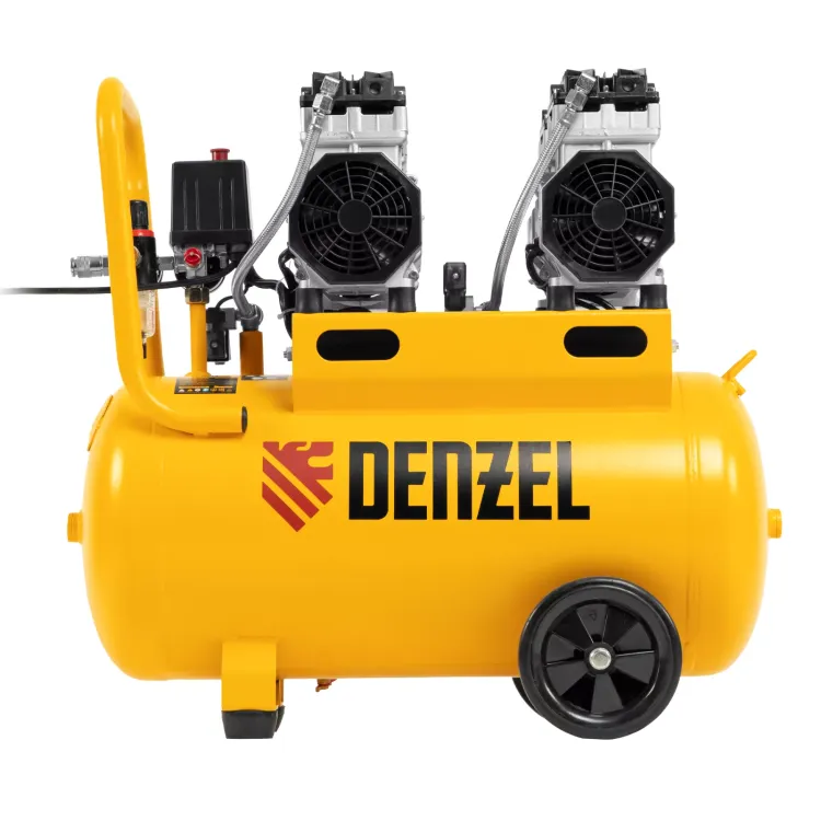 Компрессор безмасляный, малошумный Denzel DLS 1500/50, 1500 ВТ, 2x750, 50 л, 260 л/мин купить в Муравленко