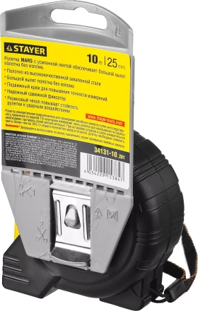 Рулетка STAYER &quot;PROFI&quot; &quot;MARS&quot;, обрезиненный корпус, утолщенное полотно, 10мх25мм 34131-10_z01 купить в Муравленко