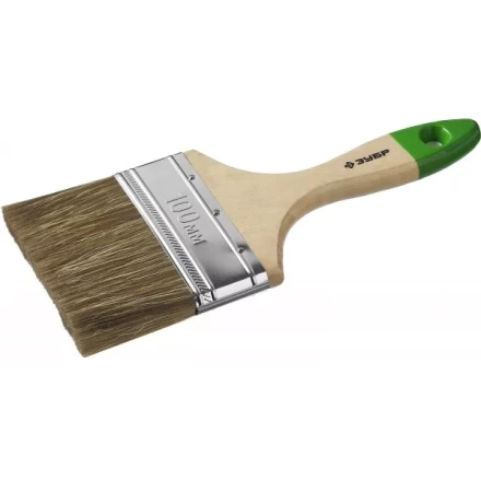 Кисть плоская  ЗУБР &quot;ЛАЗУРЬ-МАСТЕР&quot;, смешанная щетина, деревянная ручка, 100мм 4-01009-100 купить в Муравленко
