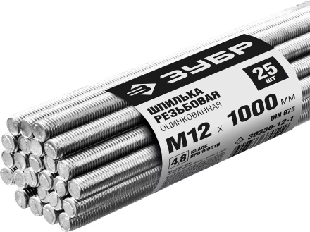 ЗУБР DIN 975, кл. пр. 4.8, М12 х 1000 мм, цинк, 25 шт, резьбовая шпилька (30330-12-1) купить в Муравленко
