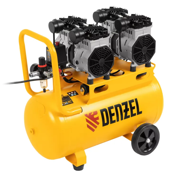 Компрессор безмасляный, малошумный Denzel DLS 2200/50, 2200 Вт, 2x1100, 50 л, 380 л/мин купить в Муравленко