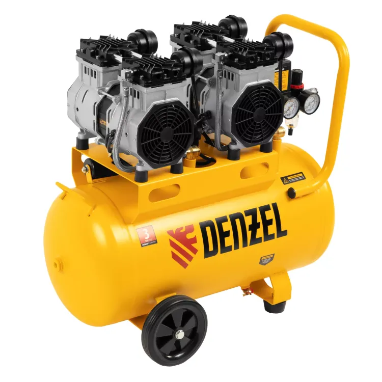 Компрессор безмасляный, малошумный Denzel DLS 2200/50, 2200 Вт, 2x1100, 50 л, 380 л/мин купить в Муравленко