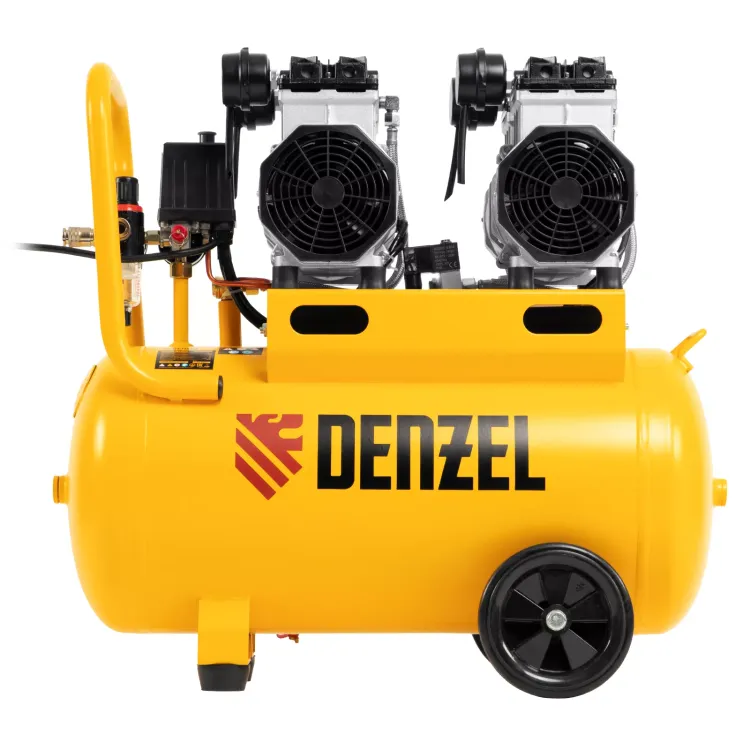 Компрессор безмасляный, малошумный Denzel DLS 2200/50, 2200 Вт, 2x1100, 50 л, 380 л/мин купить в Муравленко